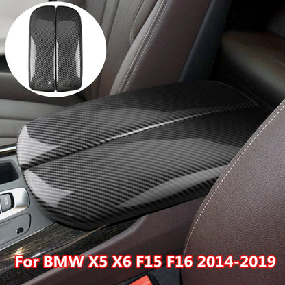Carbon Fiber Center Console Armrest Box Cover Trim for BMW X5 X6 (2014–2019)
