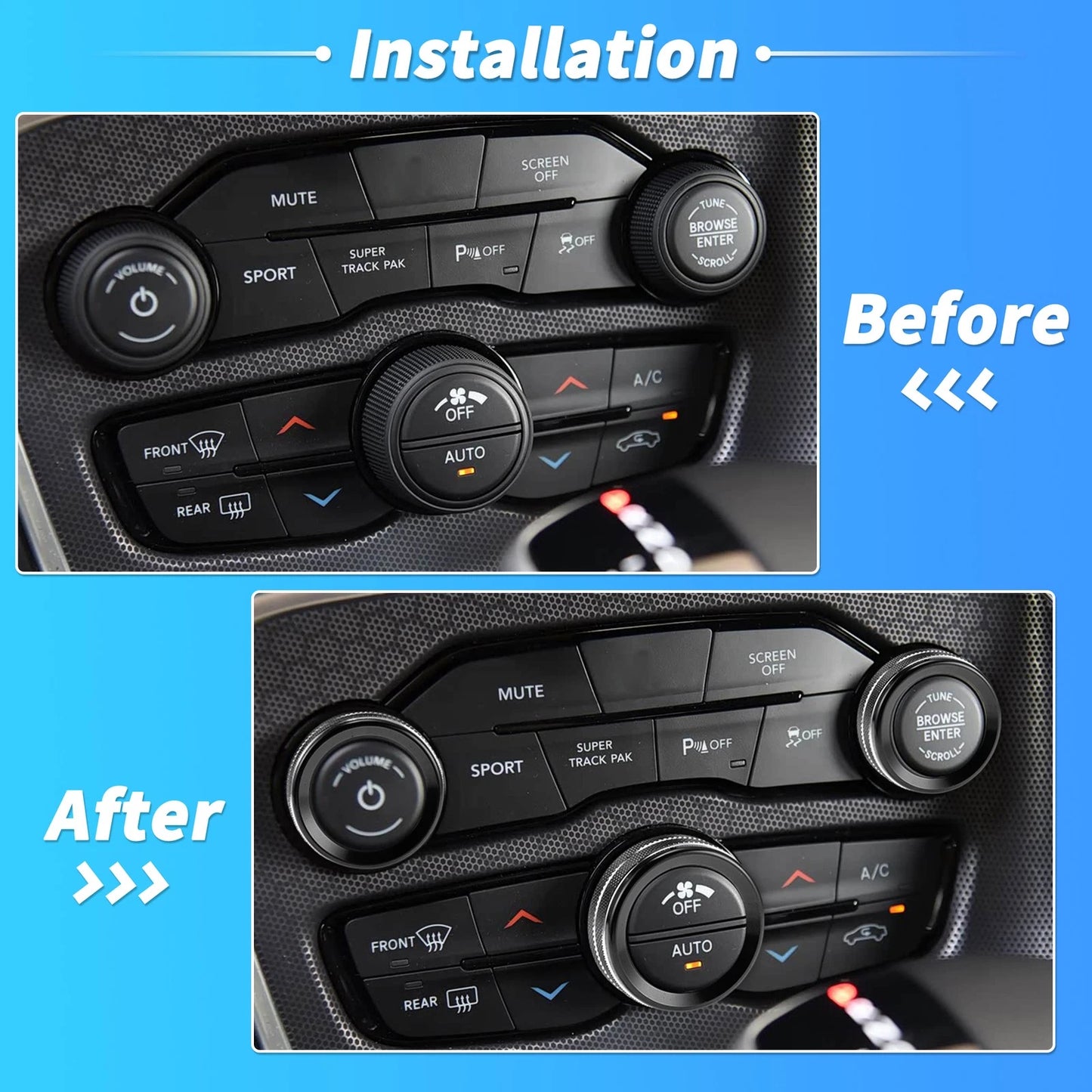 3X Control Switch Knob Button Cover Trim Ring for Dodge Charger (2011–2023)