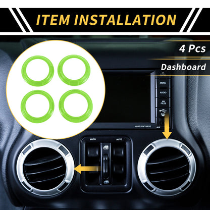 AC Vent Dashboard Decoration Rings for Jeep Wrangler JK JKU (2011–2017) Light Green