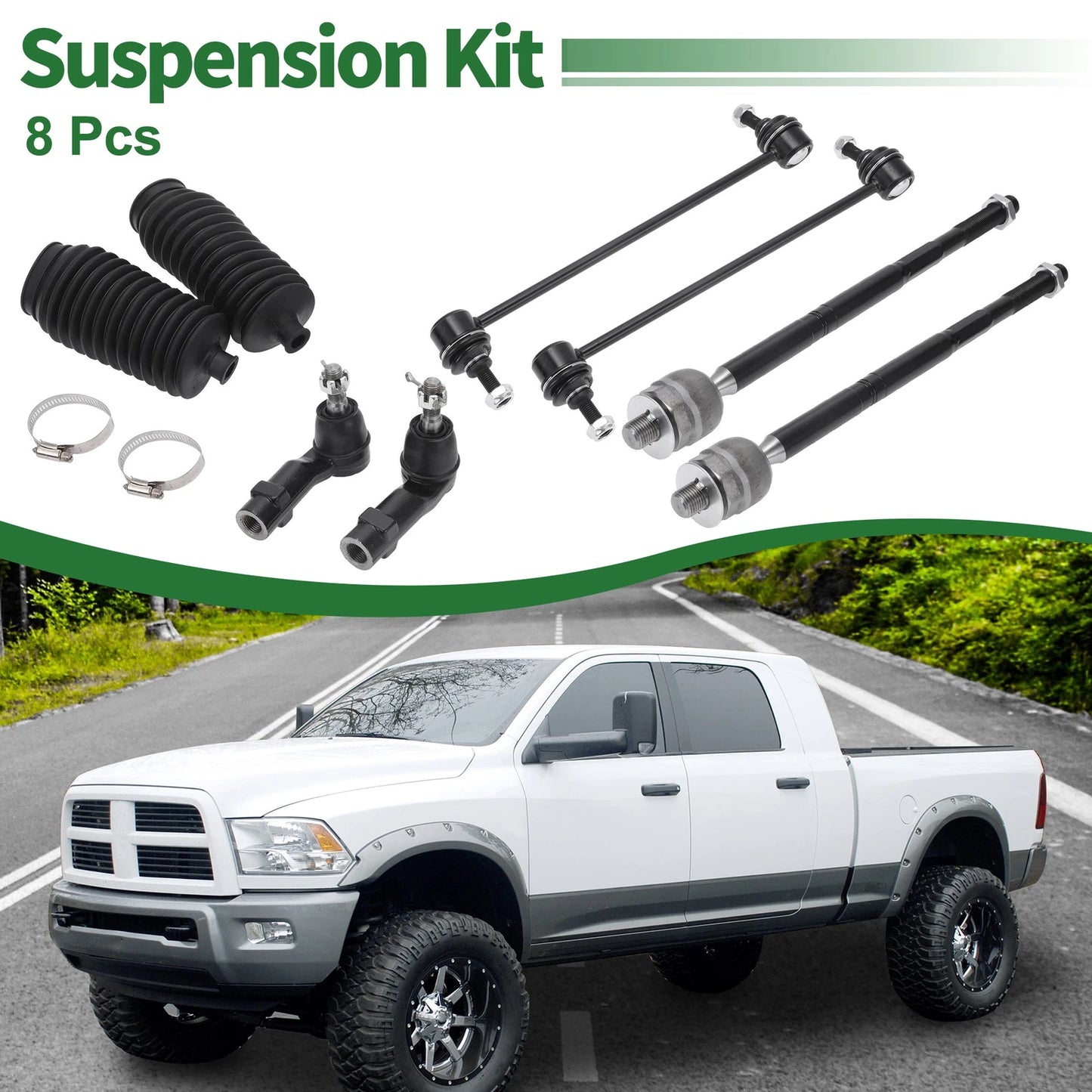 8 Pcs Front Suspension Kit Tie Rod Ends & Sway Bar Links for Dodge