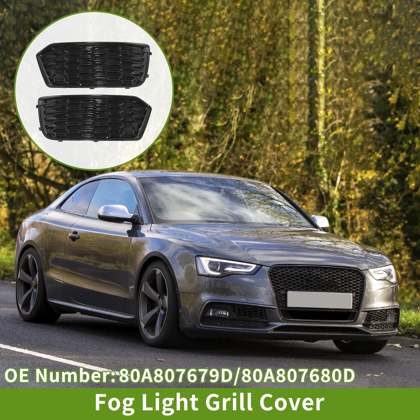 1 Pair Fog Light Grills for Audi Q5 (2018–2021) No. 80A807679D/80A807680D