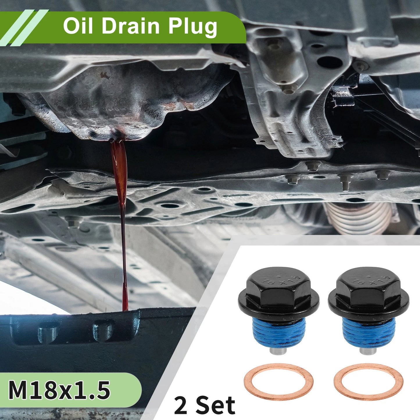Set of 2 M18x1.5 Copper Oil Drain Plug with Gasket for Car Motorcycle