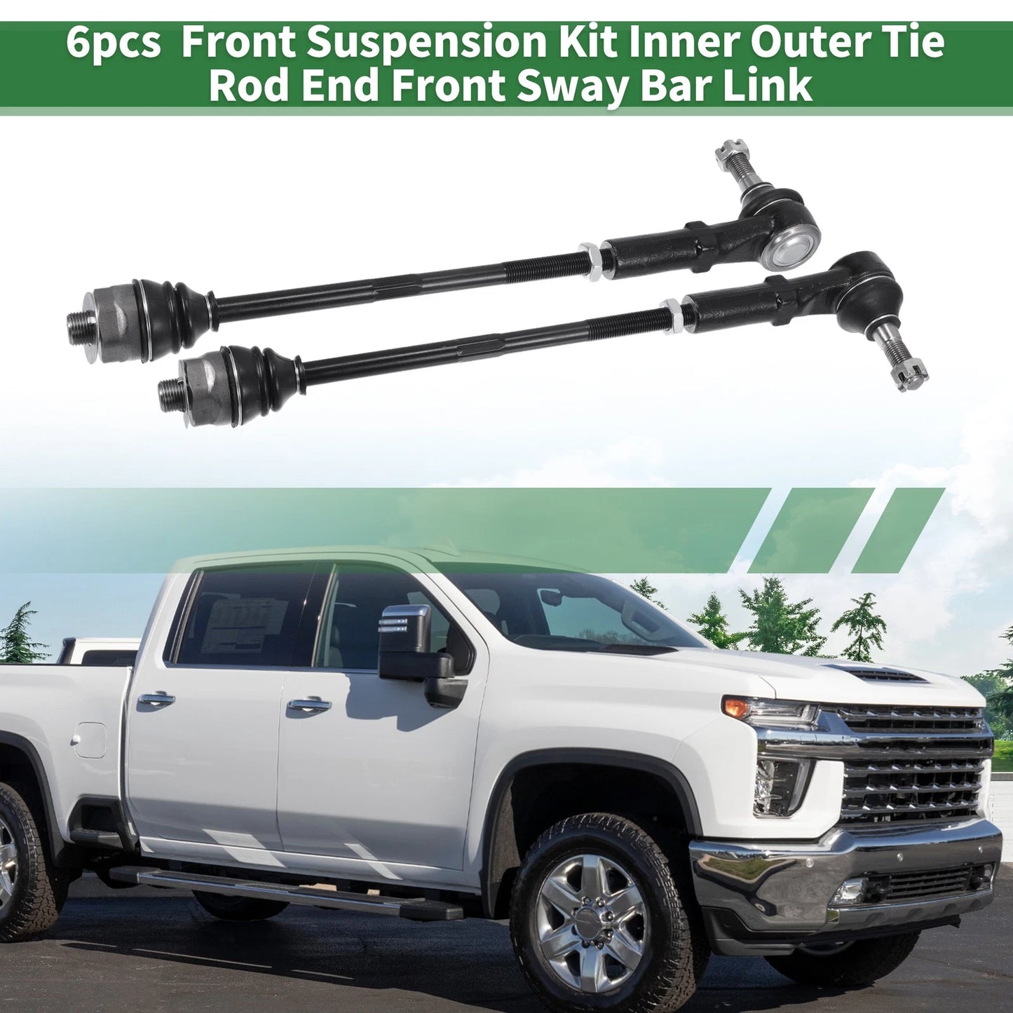 6pcs Front Suspension Kit Tie Rod End Sway Bar Link for Chevrolet Silverado 2500 (2001–2007)