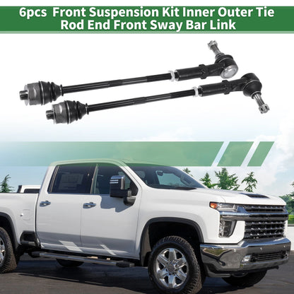 6pcs Front Suspension Kit Tie Rod End Sway Bar Link for Chevrolet Silverado 2500 (2001–2007)
