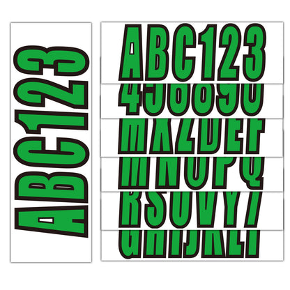 Set of 4 Green Marine Boat Decals A-Z & 0-9 Numbers (For Customization)