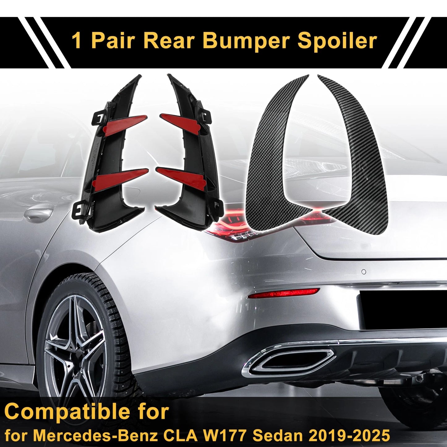 1 Pair Rear Bumper Spoiler for Mercedes-Benz CLA W177 (2019–2025) Black ABS