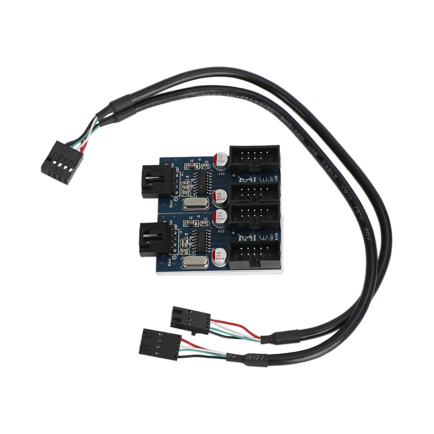 9 Pin USB Header Male to 4 Female Extension Connector for Motherboard