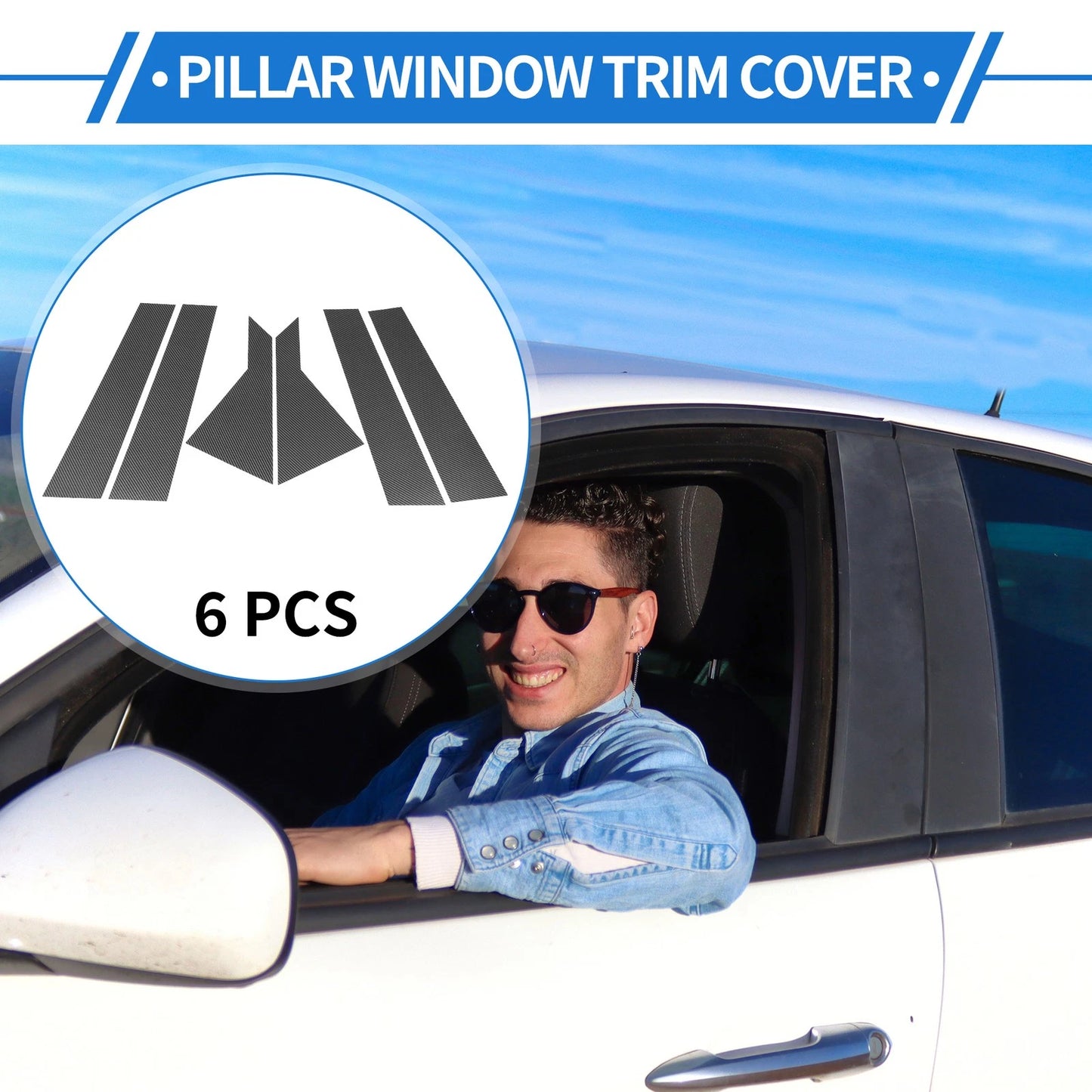 6 Pcs Door Pillar Window Trim for Kia Forte K3 (2019–2024) Carbon Fiber