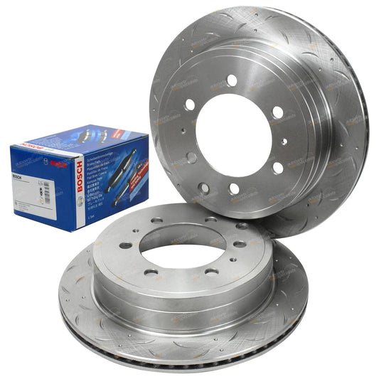 2 x Rear Disc Brake Rotors + Pads Slotted Drilled for Toyota Prado (1996–2002)