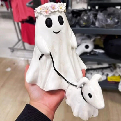 Cute Halloween Ghost Walking Dog Statue Decorations for Indoor Outdoor
