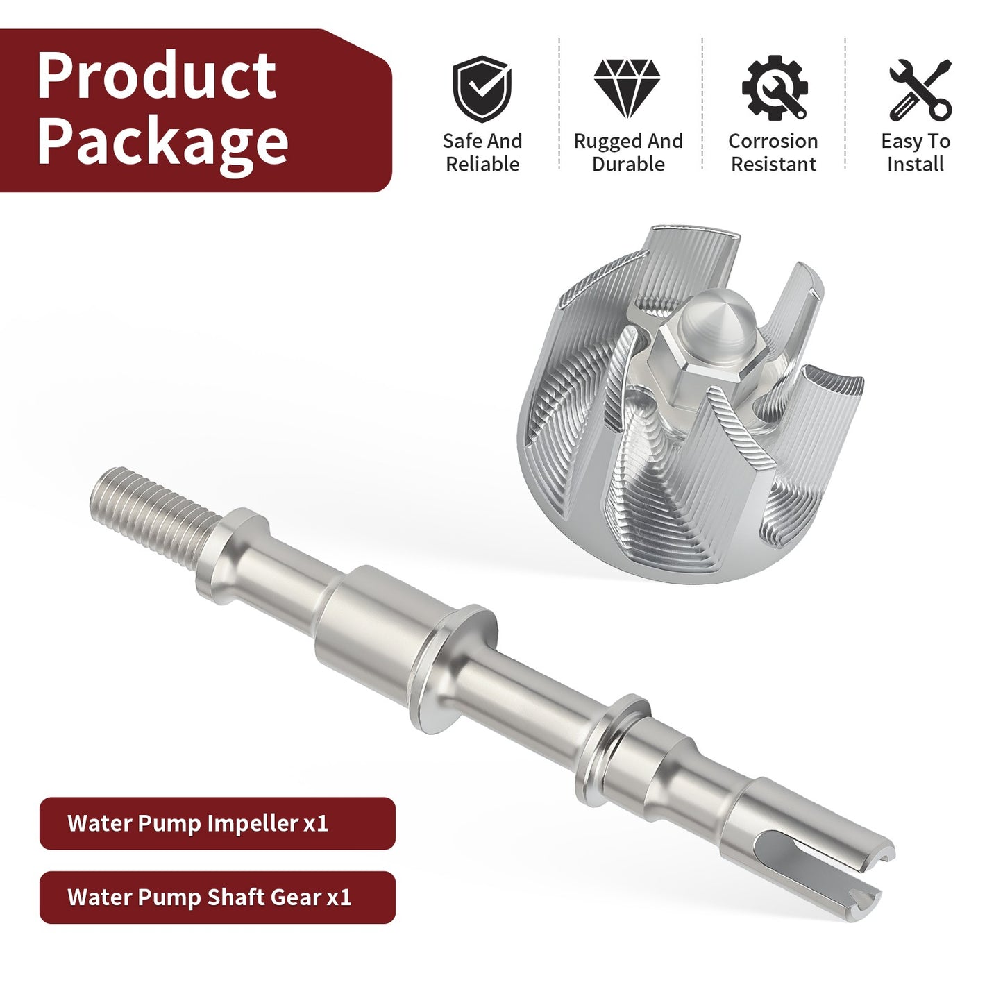 Water Pump Impeller and Shaft Gear for Kawasaki Brute Force 300 (2012–2024)