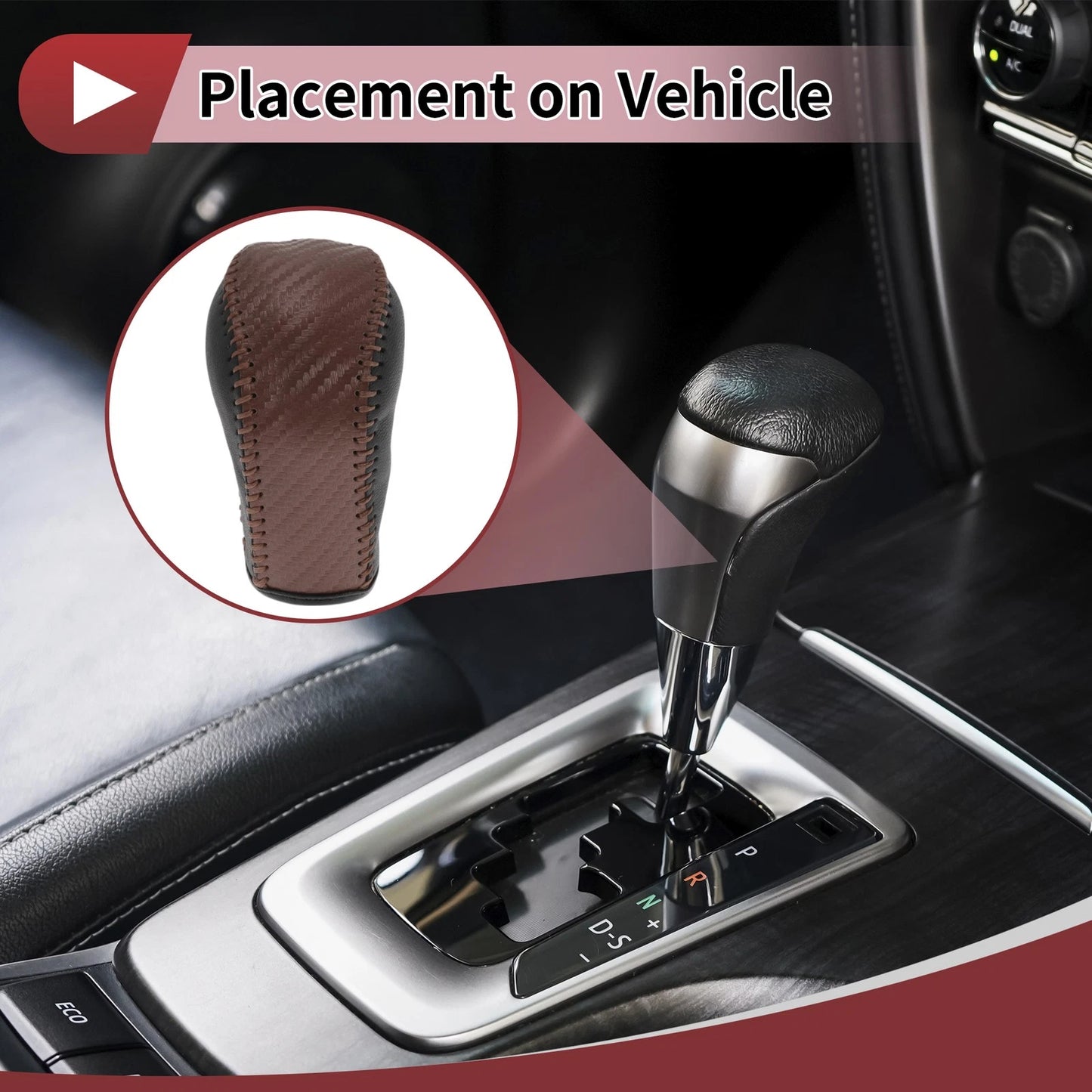 Gear Shift Knob Cover for Hyundai Tucson (2015–2018) Black Brown Faux Leather