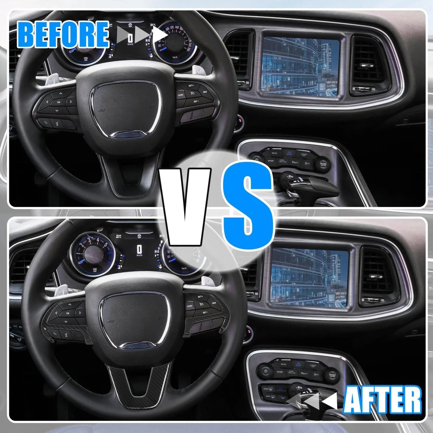 Black Inner Steering Wheel Cover Trim Set for Dodge Challenger Charger (2015-2020)