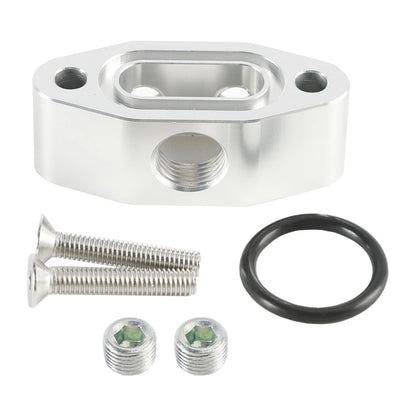 Billet LS Twin Turbo Dual 90 Degree Oil Feed Line Adapter Plate for LS Engines