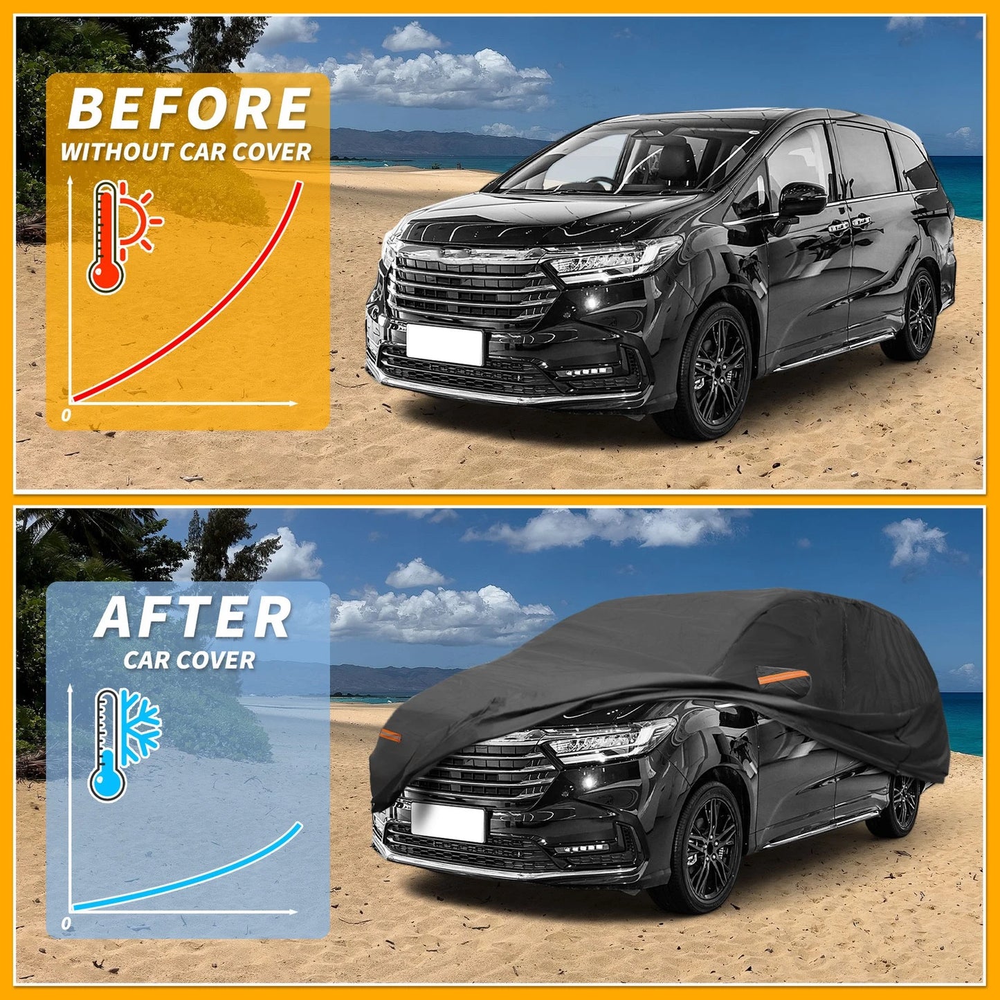 Waterproof Car Cover for Honda Odyssey (All Weather, 190T-PU, Black)