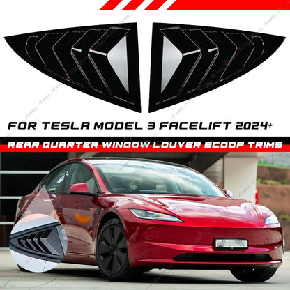 Rear Side Window Glass Louvers Cover Trims for Tesla Model 3 (2024–2025)