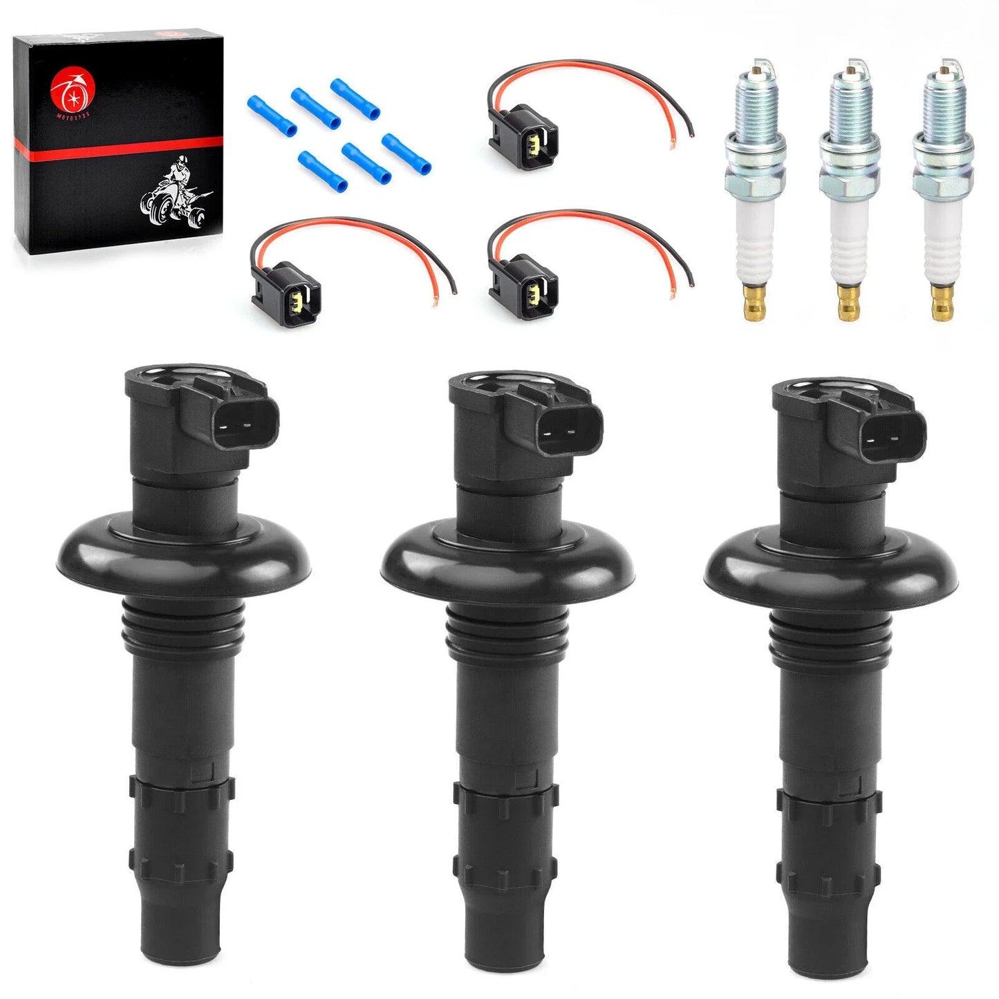 3-Pack Ignition Coil & Plug w/Spark Plug for Sea Doo WAKE 155 PRO 215 (2008–2016)