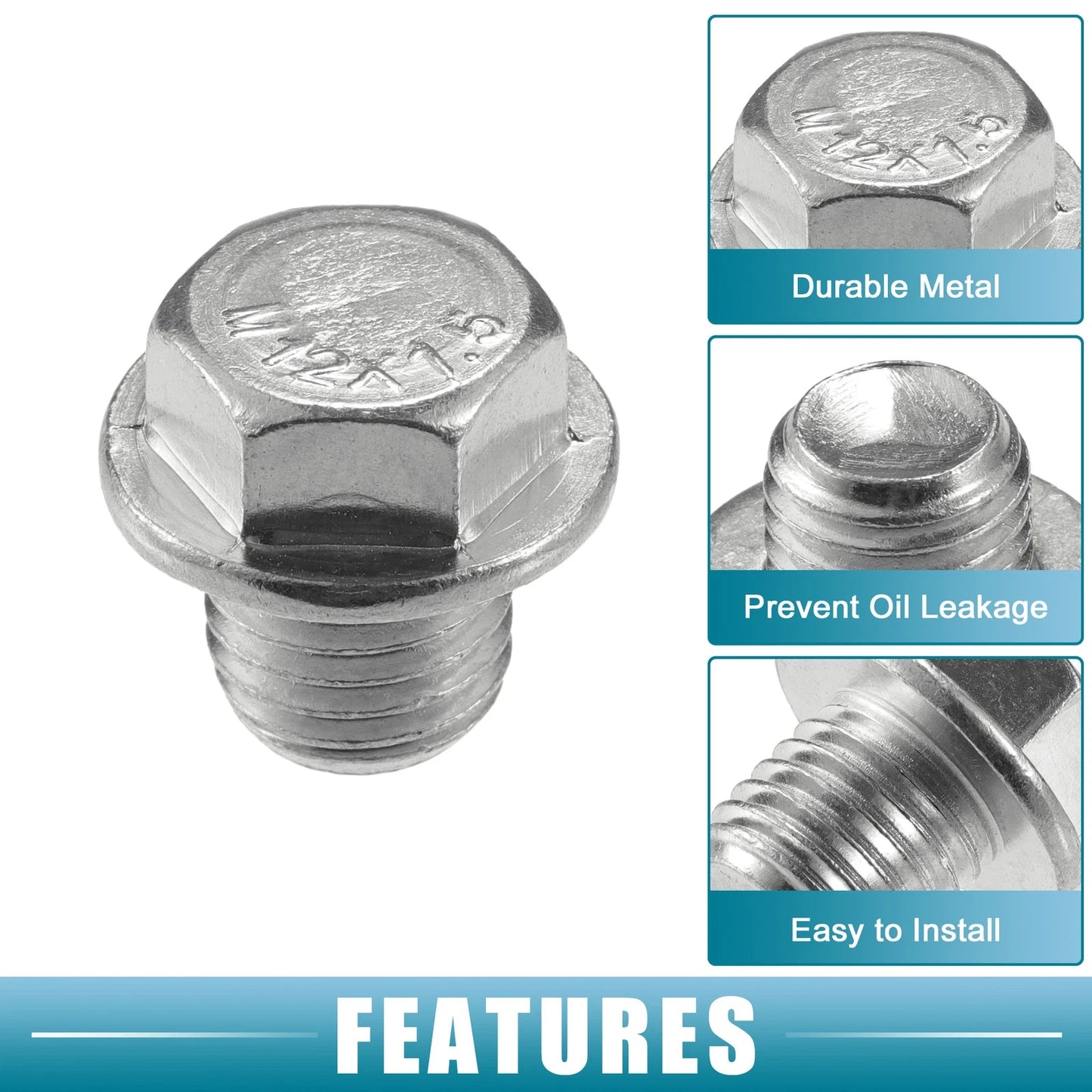 Set of 5 Universal Car Oil Drain Plug with Gasket M12x1.5