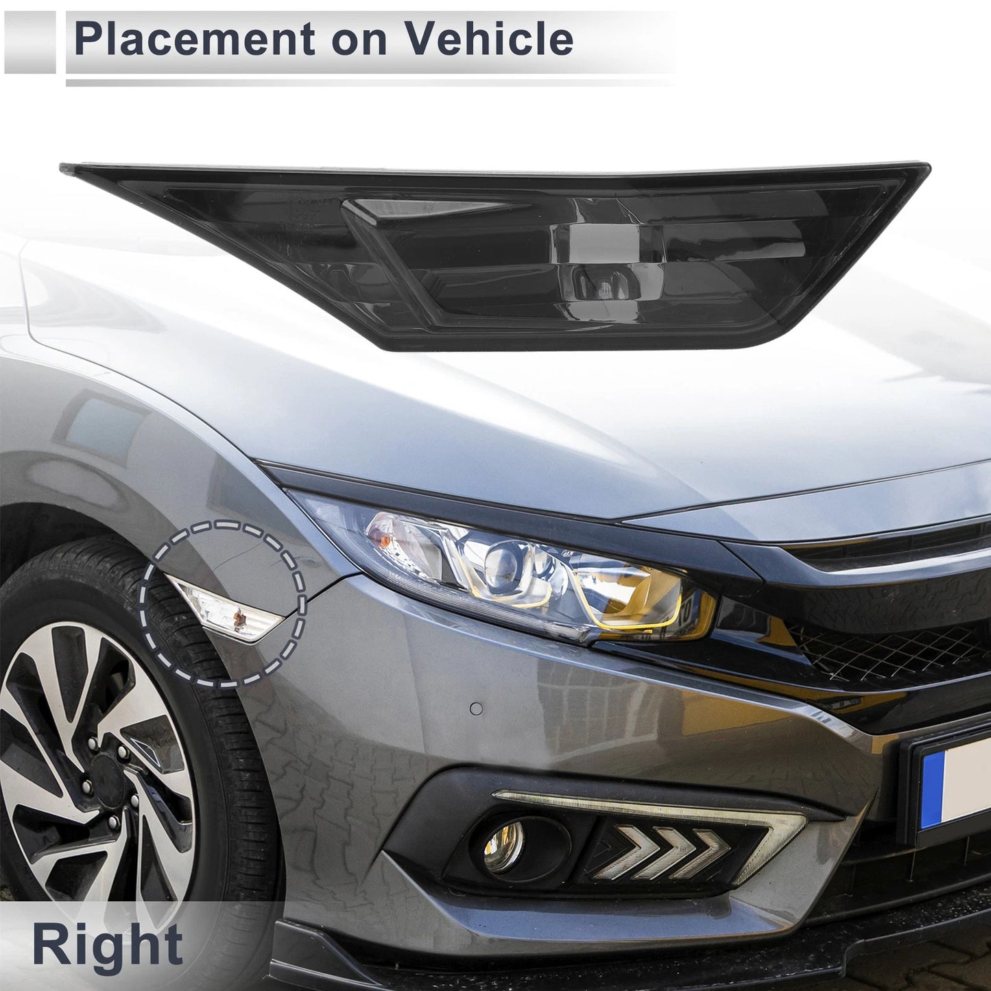 Right Side Marker Light Cover for Honda Civic (No. 34300TETH01) Smoked