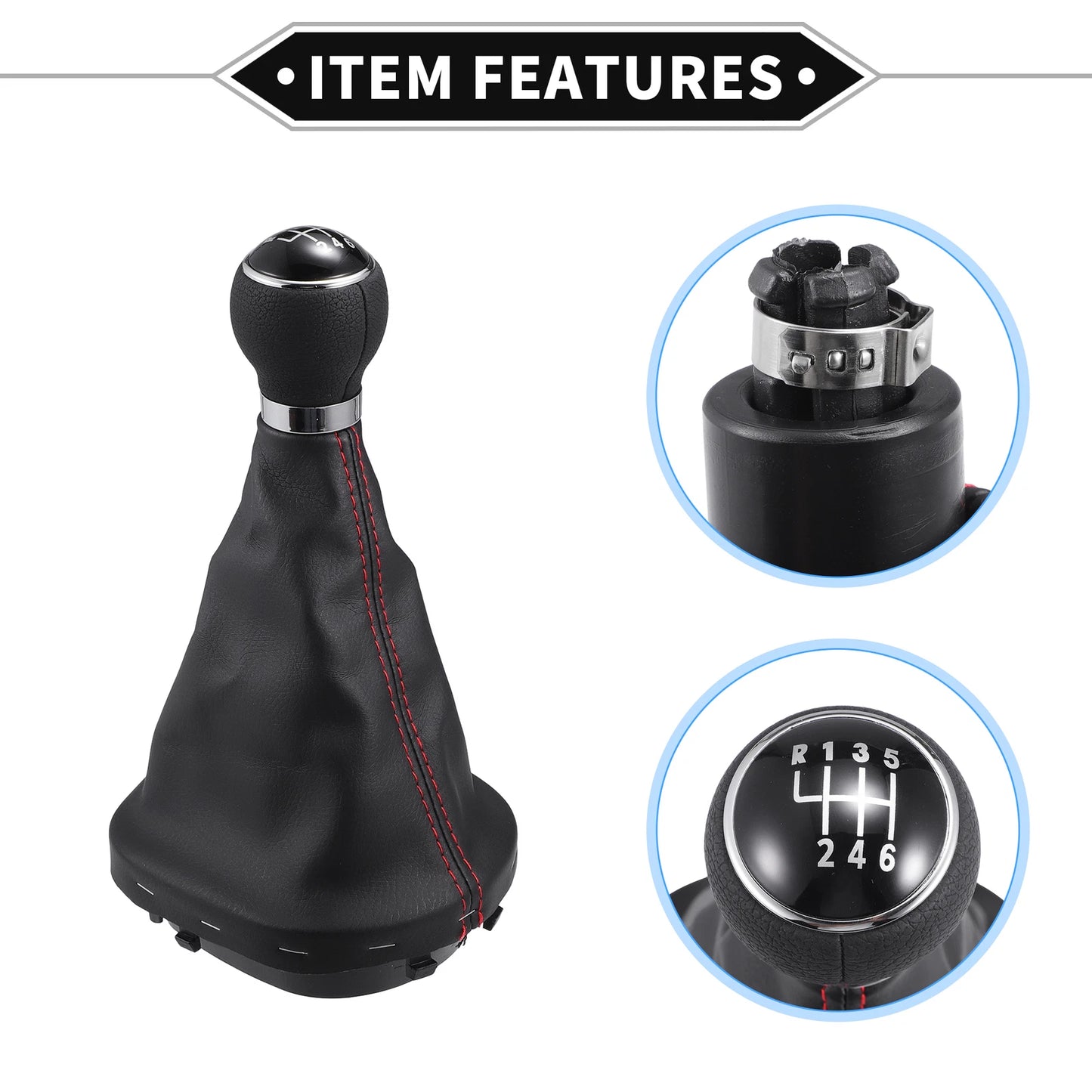 6 Speed Shift Knob with Boot Cover for VW Caddy (2016–2023) Black Red
