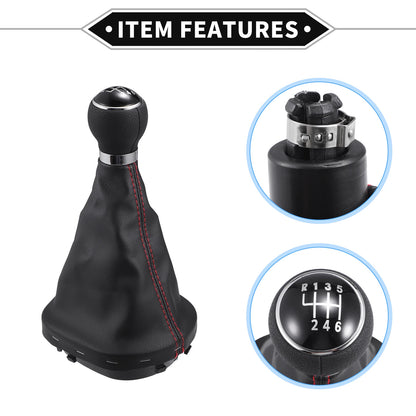 6 Speed Shift Knob with Boot Cover for VW Caddy (2016–2023) Black Red