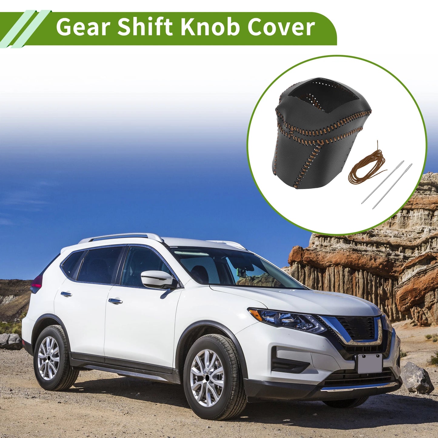 Gear Shift Knob Cover for Nissan Rogue (2021–2024) Black Brown Faux Leather