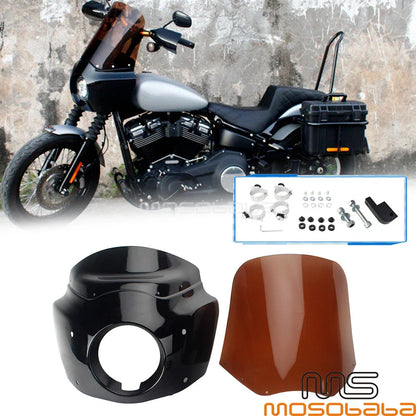 15" Smoke Headlight Fairing Windshield for Harley Dyna FXR FXDWG FXDB FXD (2006-2017)