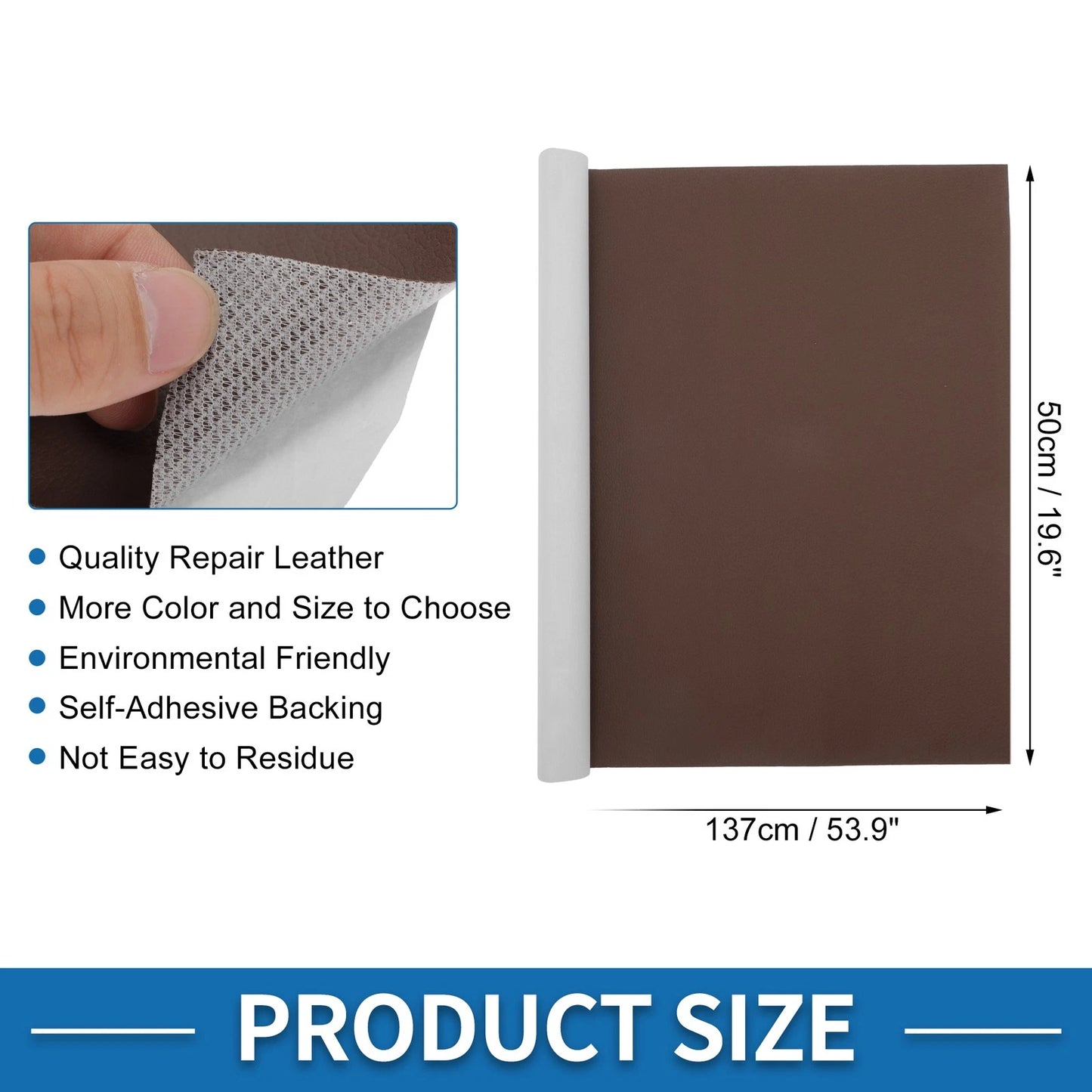 Self Adhesive Leather Repair Patch for Car Seat Sofa (19.6"x53.9", Light Brown)