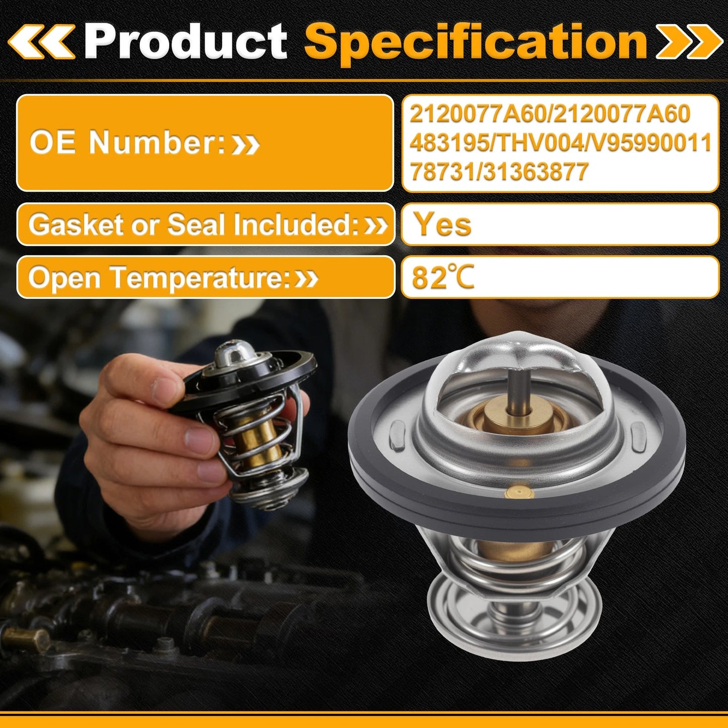 Engine Coolant Thermostat 2120077A60 for Chevrolet Nova (1985–1988) with Seal