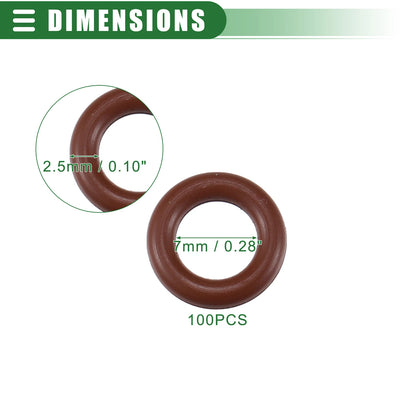 100pcs FKM Rubber O Ring Seal Gasket for Universal Applications 7mm ID x 2.5mm CS