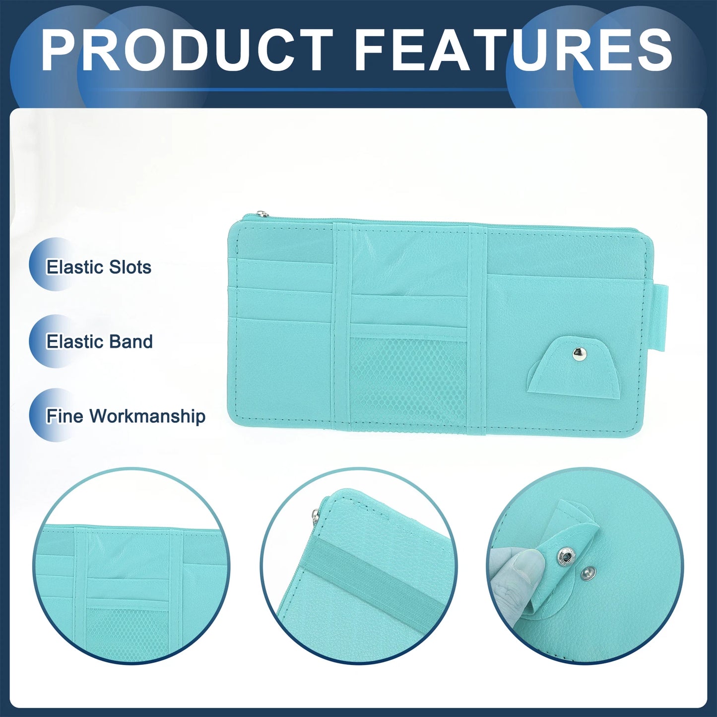Sun Visor Organizer for Car (Light Blue, PU Leather)