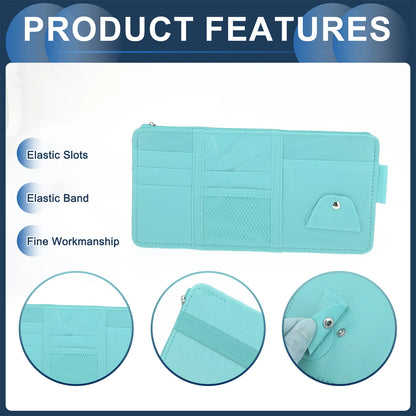 Sun Visor Organizer for Car (Light Blue, PU Leather)
