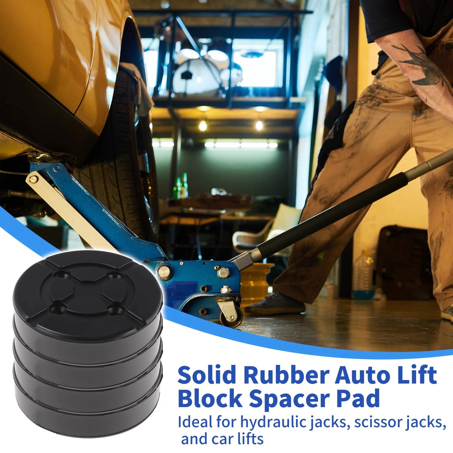 Set of 4 Universal Rubber Floor Jack Pads Adapter 1.1" Black