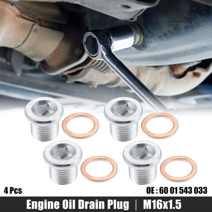 Set of 4 M16x1.5 Engine Oil Drain Plug Screws with Gasket for Nissan