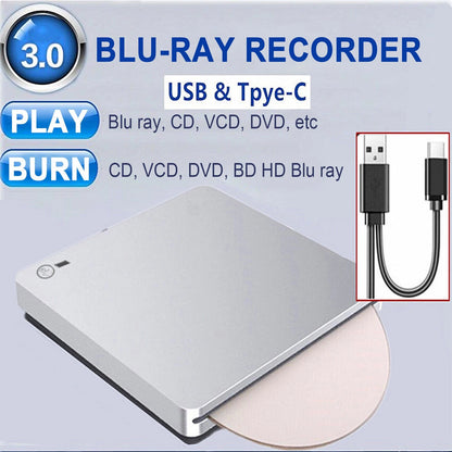 4K Super Slim External USB 3.0 DVD CD BD Recorder Drive