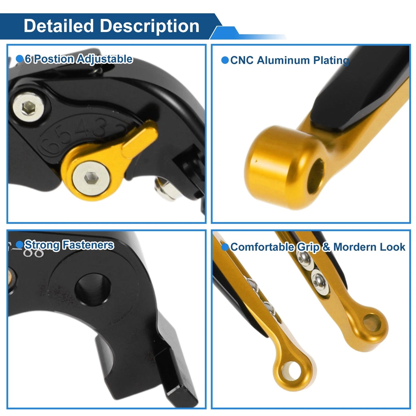 Adjustable Brake Clutch Lever for Kawasaki ZX14R (2006–2023) Black Gold Tone