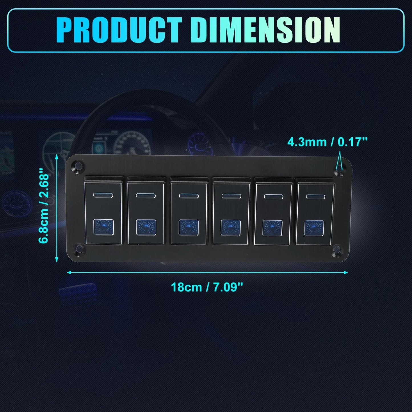 6 Gang 5 Pin Toggle Rocker Switch Panel for Auto Boat (LED, Black)