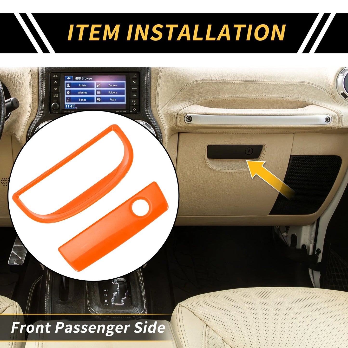 Glove Box Handle Switch Cover Trim for Jeep Wrangler JK (2007–2017) Orange