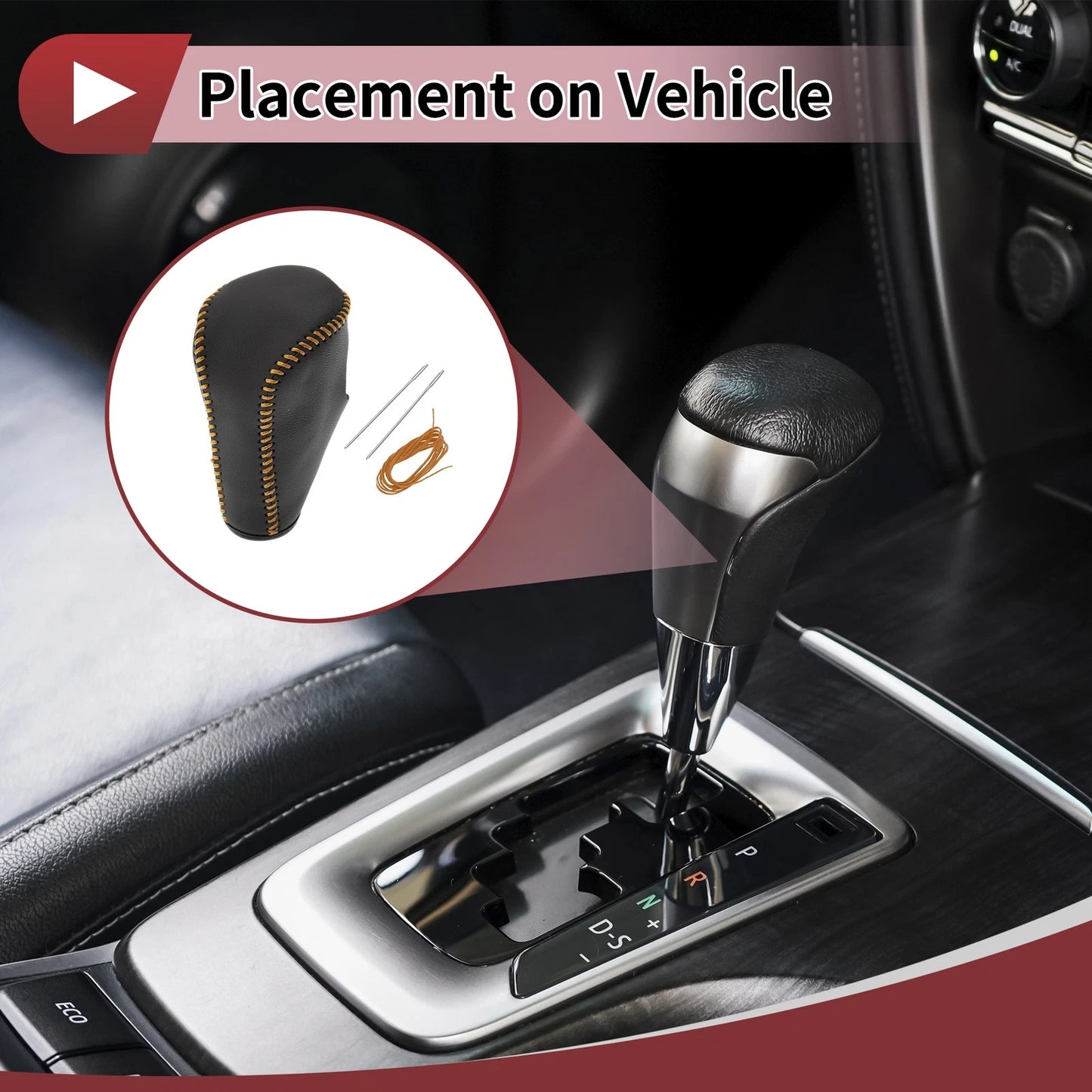 Gear Shift Knob Cover for Honda Accord 8 (2008–2012) Black Orange Leather