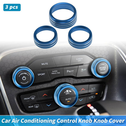 3 pcs Control Switch Knob Button Cover Trim Ring for Dodge Charger (2011–2023) Blue