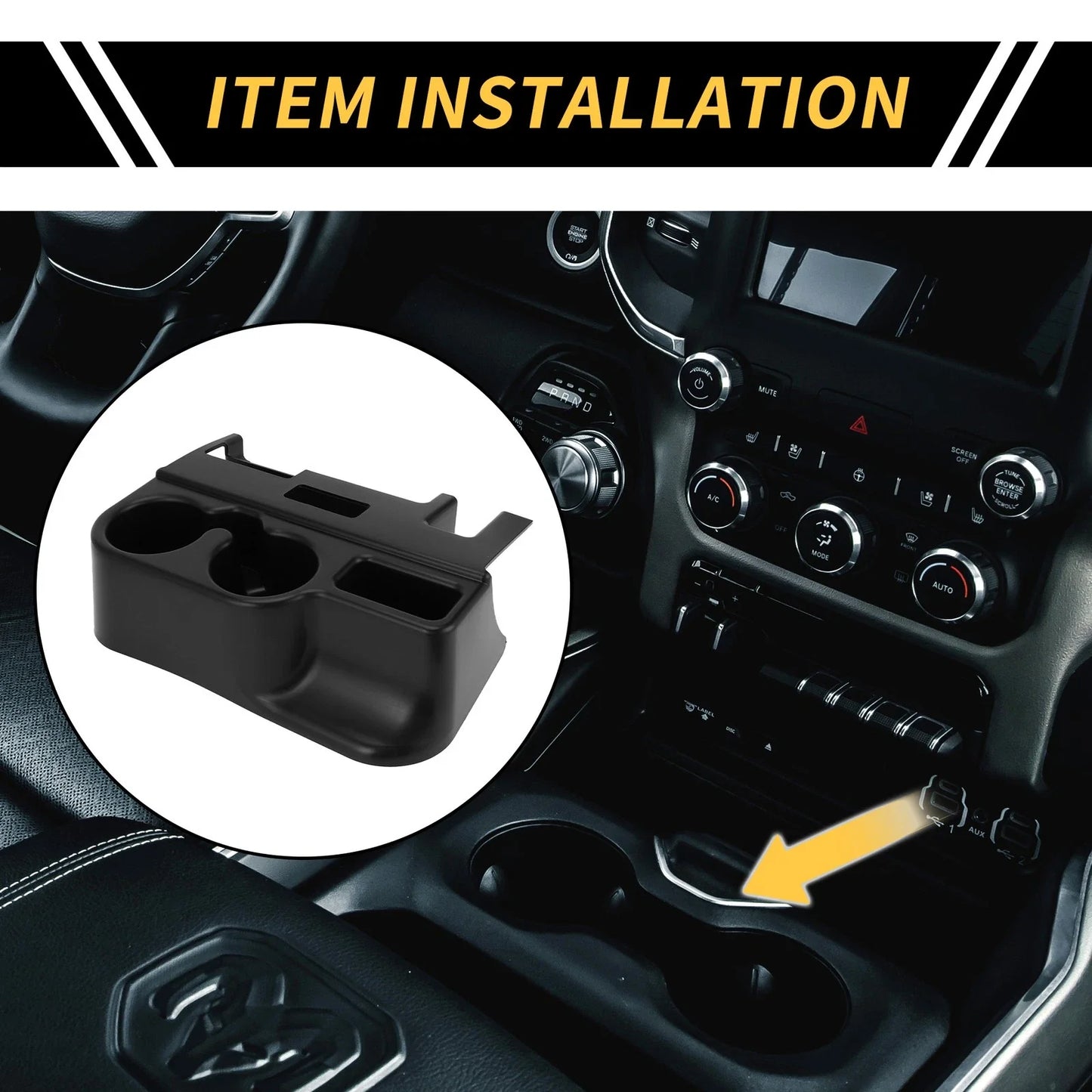 Center Console Cup Holder for Dodge Ram 1500 2500 3500 (2019-2023)