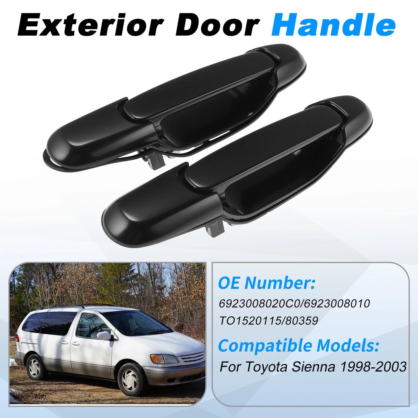 Set of 2 Exterior Door Handles No.6923008020C0 for Toyota Sienna (1998–2003) Black