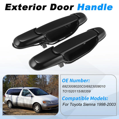 Set of 2 Exterior Door Handles No.6923008020C0 for Toyota Sienna (1998–2003) Black
