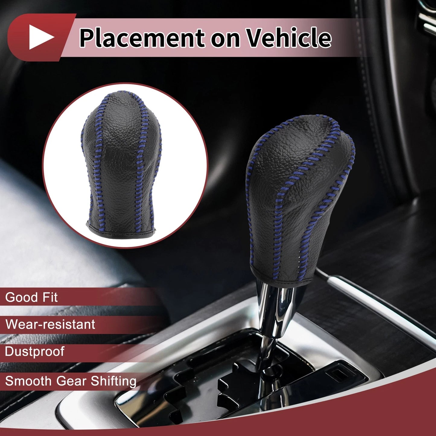1Pc Gear Shift Knob Cover for Nissan Maxima (2016–2023) Black Blue Faux Leather