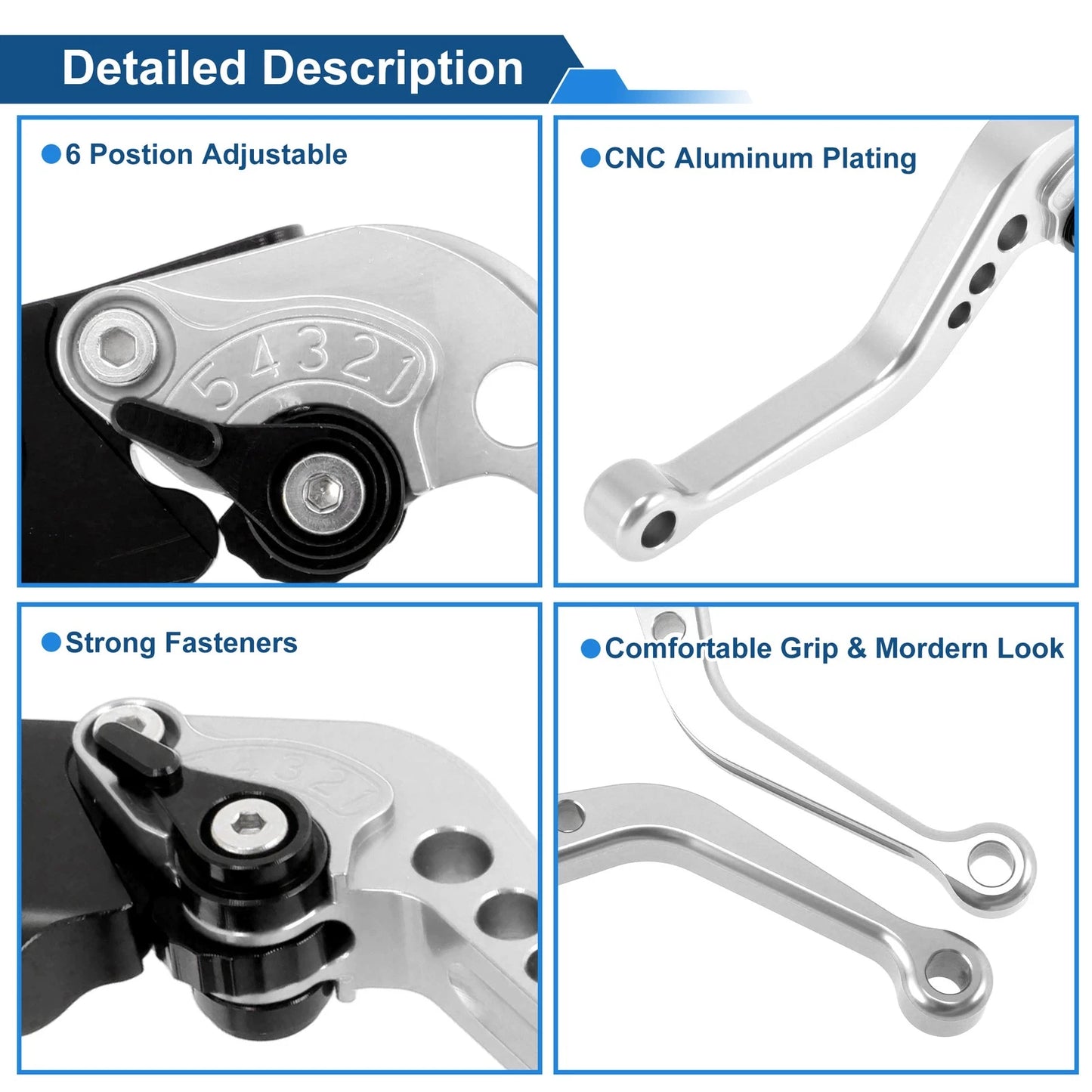 Short Brake Clutch Levers for Yamaha MT-10/FZ-10 (2017–2021) 1 Pair Silver Tone