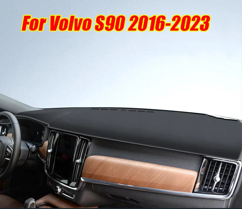 Black Leather Dashboard Cover Dash Protector Pad Mat for Volvo S90 (2016–2023)