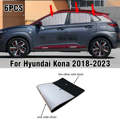 6 x Black Side Window Sunshade for Hyundai Kona / Kona Electric (2018–2023)