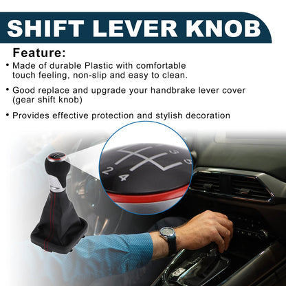 5 Speed Shift Knob with Boot Cover for Audi A3 S3 8P (2003–2013) Black Red