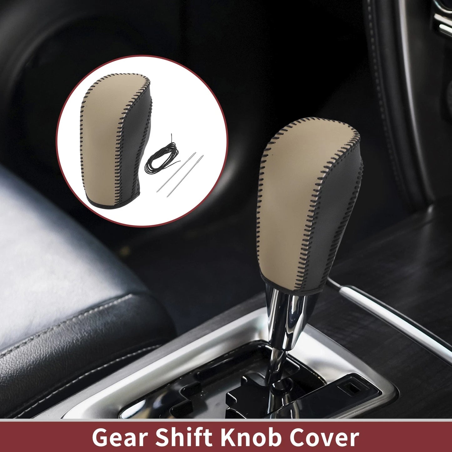 Gear Shift Knob Cover for Ford Fiesta (2011–2019) Beige Faux Leather