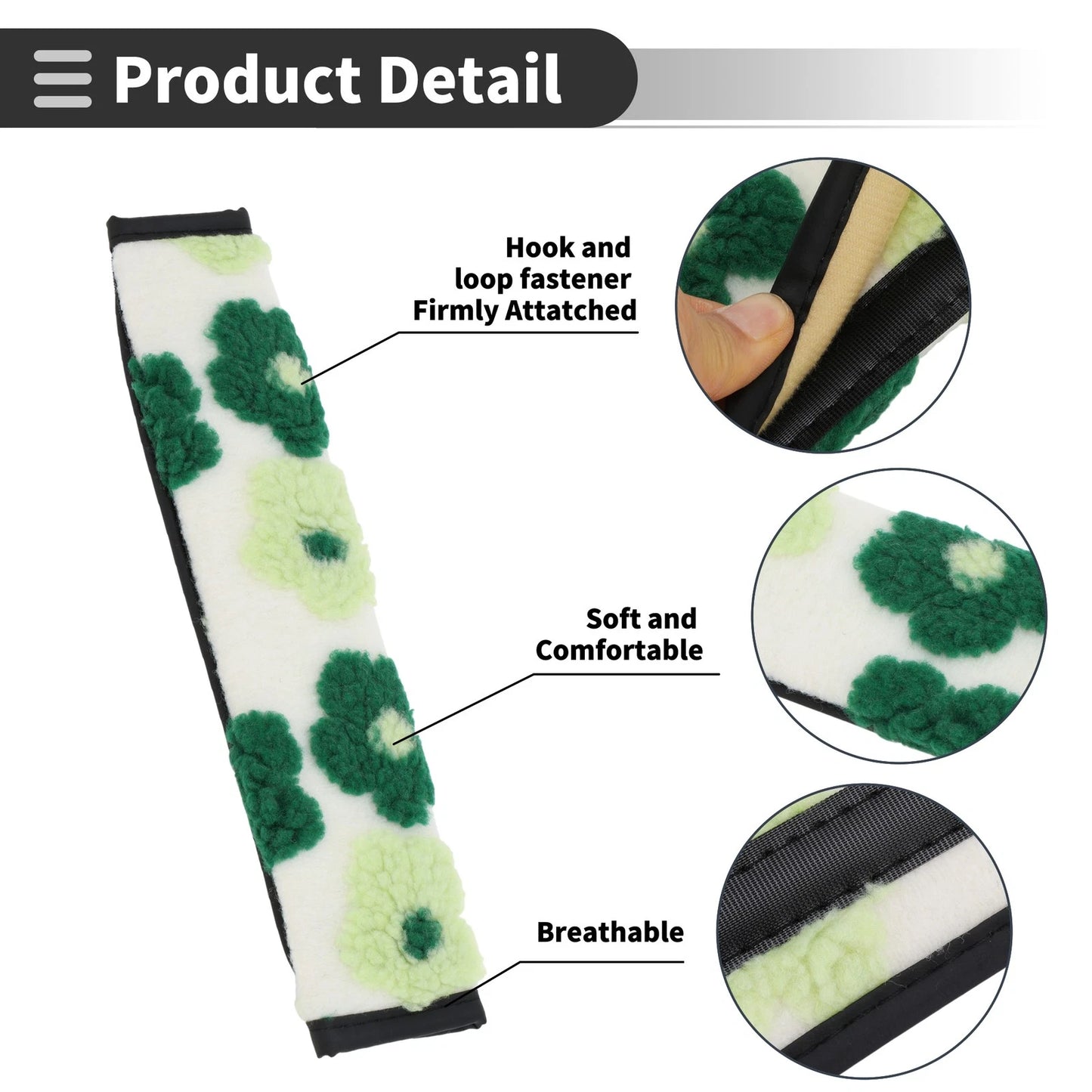 Set of 2 Green Seat Belt Cover Pads for Universal Fit (30cm)